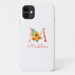 Modern Floral Monogram Sunflower Name m Case-Mate iPhone Hülle