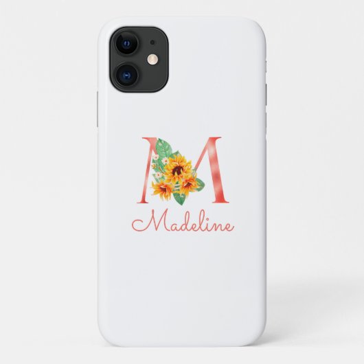 Modern Floral Monogram Sunflower Name m Case-Mate iPhone Hülle (Rückseite)