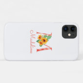Modern Floral Monogram Sunflower Name m Case-Mate iPhone Hülle (Rückseite (Horizontal))