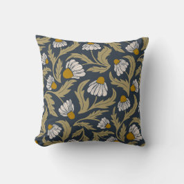 Modern Floral Navy Blue Coneflowers Daisies Kissen