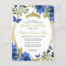 Modern Floral Navy Blue Gold Tiara Quinceañera