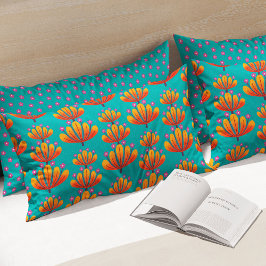 Modern Floral Pattern in Turquoise and Orange Kissenbezug