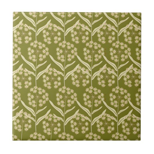 Modern Floral Pattern: White Umbel Flowers Fliese (Vorderseite)