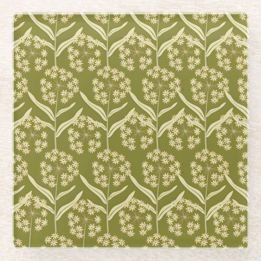 Modern Floral Pattern: White Umbel Flowers Glasuntersetzer (Vorderseite)