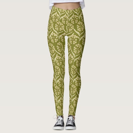 Modern Floral Pattern: White Umbel Flowers Leggings (Vorderseite)