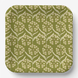 Modern Floral Pattern: White Umbel Flowers Pappteller