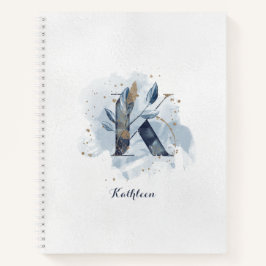 Modern Floral Personal Monogram Letter K Blue Gold Notizblock
