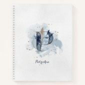 Modern Floral Personal Monogram Letter P Blue Notizblock (Vorderseite)
