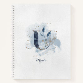 Modern Floral Personal Monogram Letter U Blue Notizblock