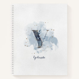Modern Floral Personal Monogram Letter Y Blue Gold Notizblock