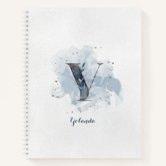 Modern Floral Personal Monogram Letter Y Blue Gold Notizblock