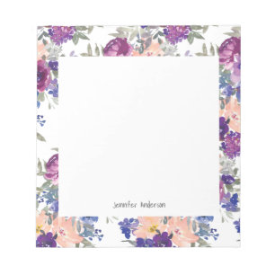 Modern Floral Personalize Name Mauve Peach Blue Notizblock