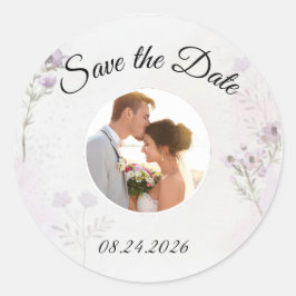 Modern Floral Photo Save the Date Runder Aufkleber
