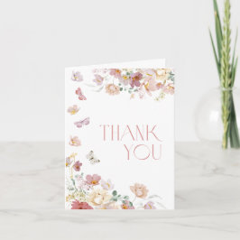 Modern Floral Pink Bridal Shower Thank You Card Dankeskarte