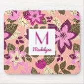 Modern Floral Pink Orange Muster Monogram Mousepad (Vorne)