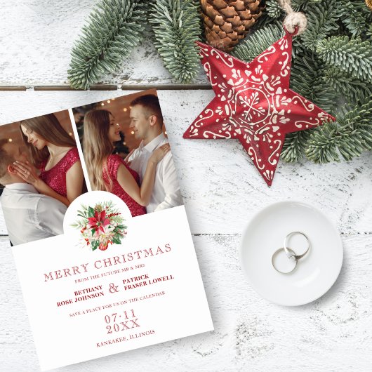 Modern Floral Poinsettias Bouquet Weihnachtsgebäck Save The Date