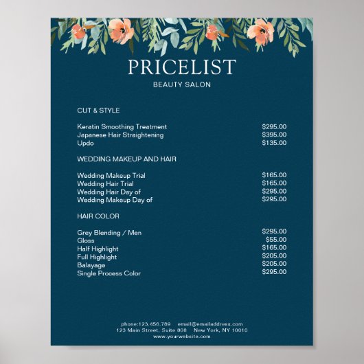 Modern Floral Preislisten Poster (Vorne)