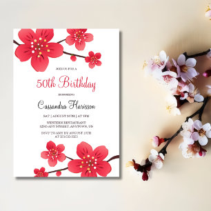 Modern Floral Red Cherry Blossom Sakura Geburtstag Einladung