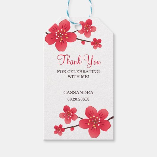 Modern Floral Red Cherry Blossom Sakura Vielen Dan Geschenkanhänger (Vorderseite)