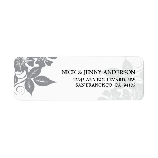 Modern Floral Return Address Label (silber/weiß) (Vorne)