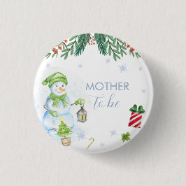 Modern Floral Snowman Mother To Be Baby Shower  Button