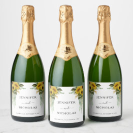 Modern Floral Sunflower Wedding  Schaumweinetikett