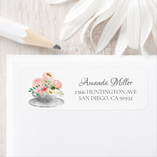 Modern Floral Teacup Bridal Rücksendeadresse Label (Insitu)