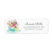 Modern Floral Teacup Bridal Rücksendeadresse Label (Vorne)