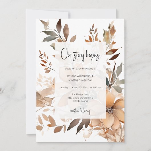 Modern Floral Two Sided Wedding Invitation Einladung (Vorderseite)