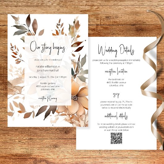 Modern Floral Two Sided Wedding Invitation Einladung