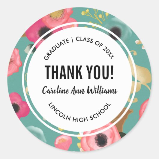 Modern Floral Vielen Dank Abschluss Runder Aufkleber (Vorderseite)
