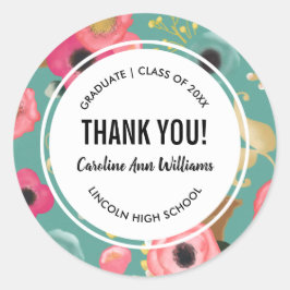 Modern Floral Vielen Dank Abschluss Runder Aufkleber