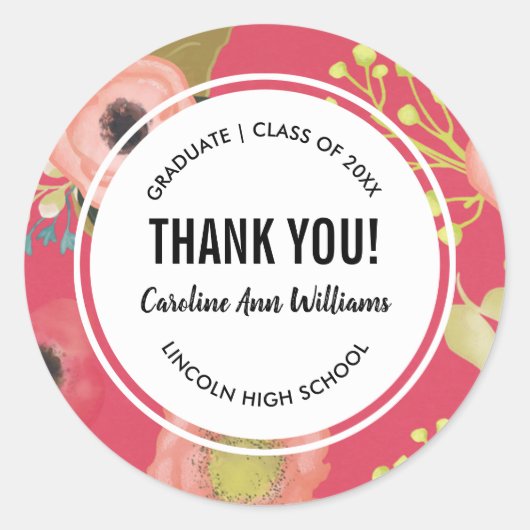 Modern Floral Vielen Dank Abschluss Runder Aufkleber (Vorderseite)