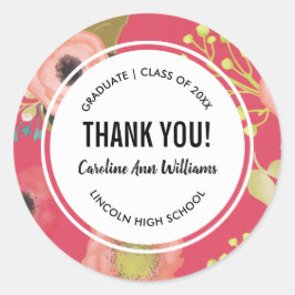 Modern Floral Vielen Dank Abschluss Runder Aufkleber