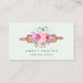 Modern floral watercolor pastry bakery rolling pin visitenkarte (Vorderseite)