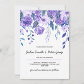 Modern Floral Watercolor Violet Save the Date Einladung (Vorderseite)