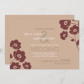Modern Floral Wedding Einladung - Marsala (Vorne/Hinten)
