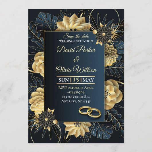 Modern Floral Wedding Invitation Custom card Einladung (Vorderseite)