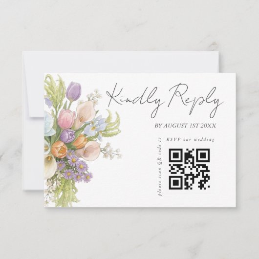 Modern Floral Wedding QR code  RSVP Karte (Vorderseite)