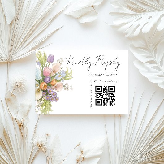 Modern Floral Wedding QR code  RSVP Karte
