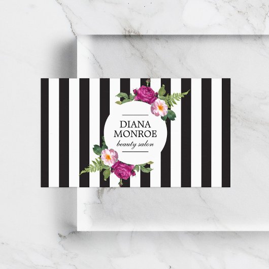 Modern Floral Wraath Strip Salon Business Card Visitenkarte