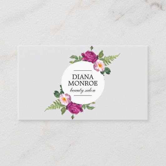Modern Floral Wreath Gray Salon Business Card Visitenkarte (Vorderseite)