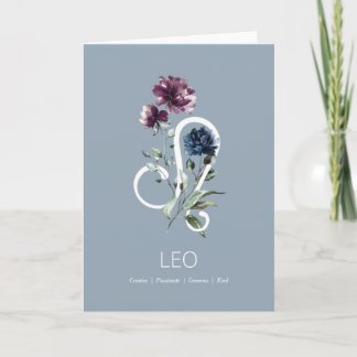 Modern Floral Zodiac Star Sign Leo Geburtstagskart Karte