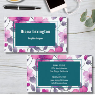 Modern florale Fuchsia Green Business Card Visitenkarte