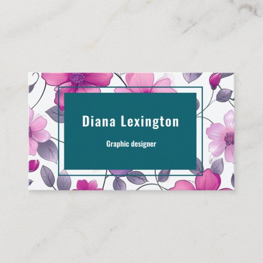 Modern florale Fuchsia Green Business Card Visitenkarte (Vorderseite)