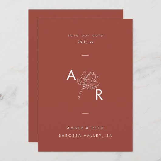 Modern florale Monogram Festival Moon and Stars Save The Date (Vorne/Hinten)