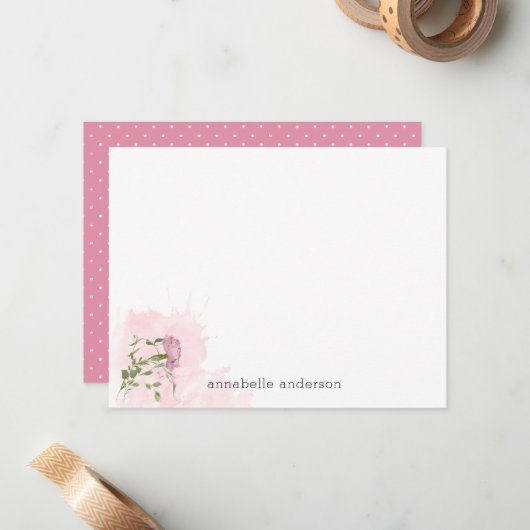 Modern floraler Wasserfarbenfrosch Fuchsia Pink Pe Mitteilungskarte (Vorderseite/Rückseite Beispiel)