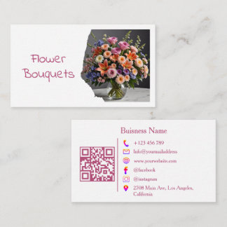 Modern Florist Flower Shop Bouquet QR Code Photo Visitenkarte