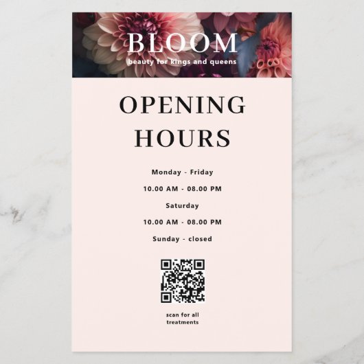 Modern Flower Salon Pricelist QR Code Flyer (Hinten)