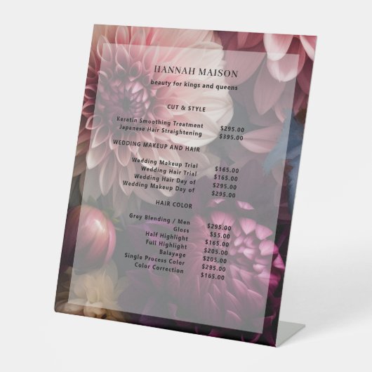 Modern Flower Salon Pricelist Sockelschild (Vorderseite)